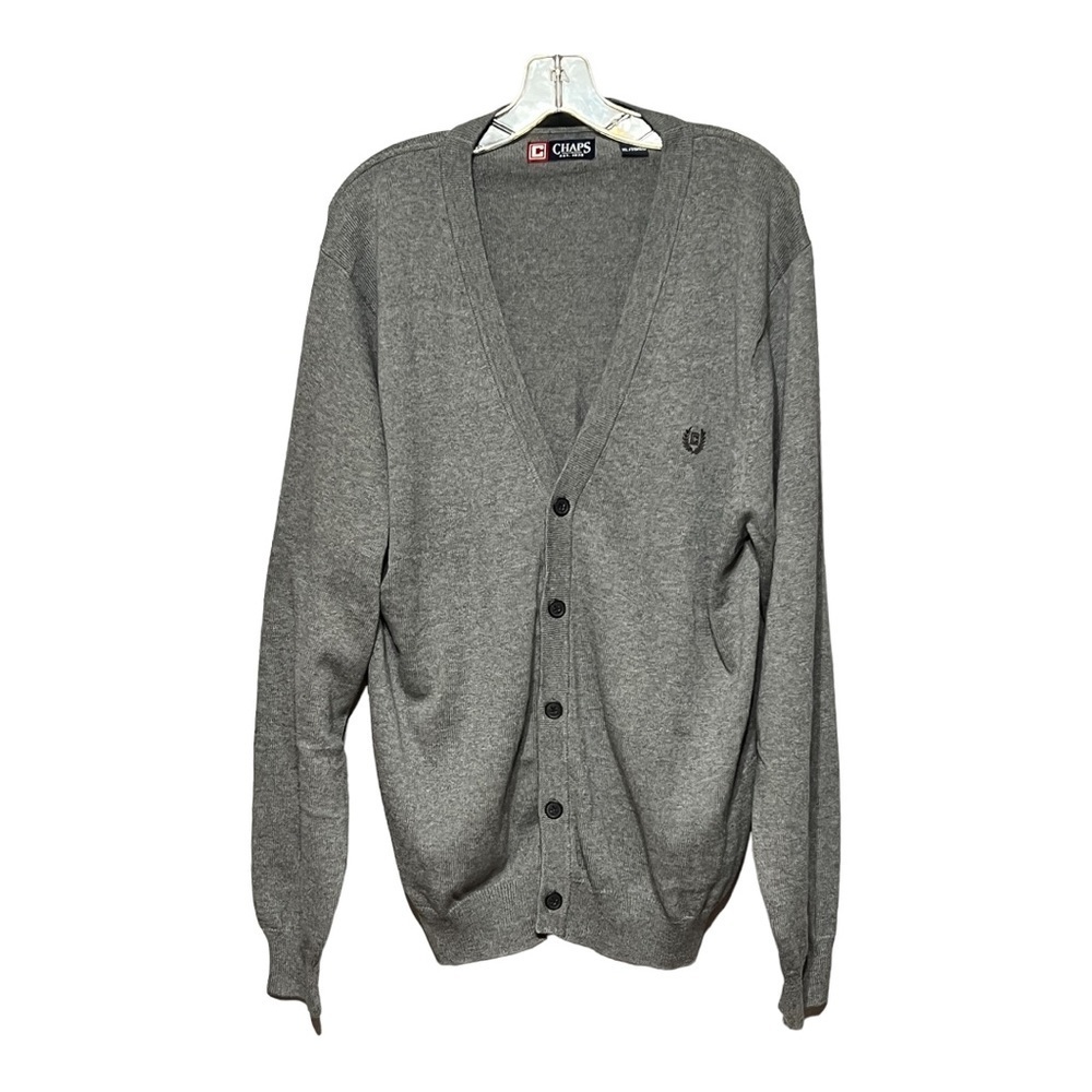 CHAPS Grey V-Neck Button Knit Cardigan Sweater Men’s XL